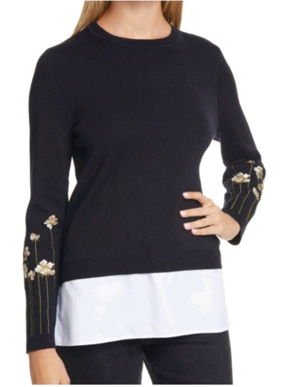 Ted Baker Floral Embroidered Layered Navy Sweater Small